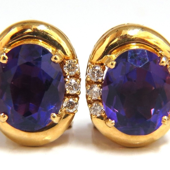 5.06 Natural Amethyst Diamonds Clip Earrings 18Kt